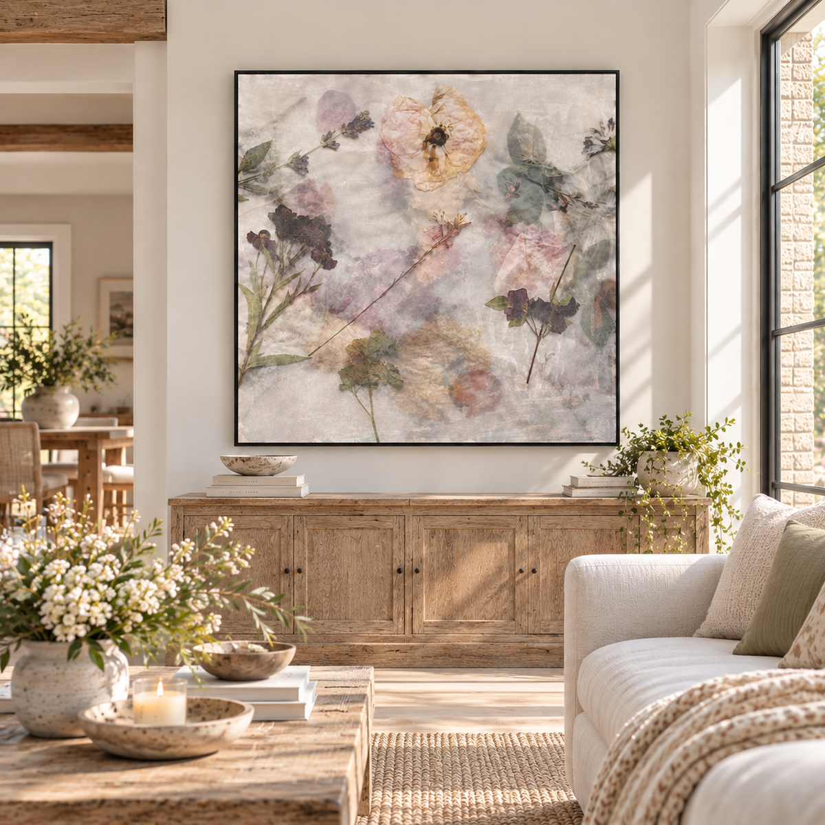 Floating Flowers I - Framed Hand-Waxed Mixed Media Fine Art Print